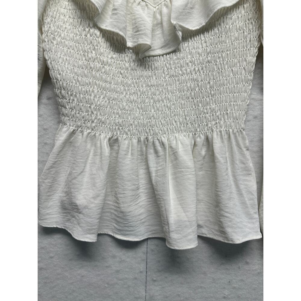 Altar'd State Blouse Cream Ruffled Shirred Long‎ Sleeve Size S - Picture 5 of 9